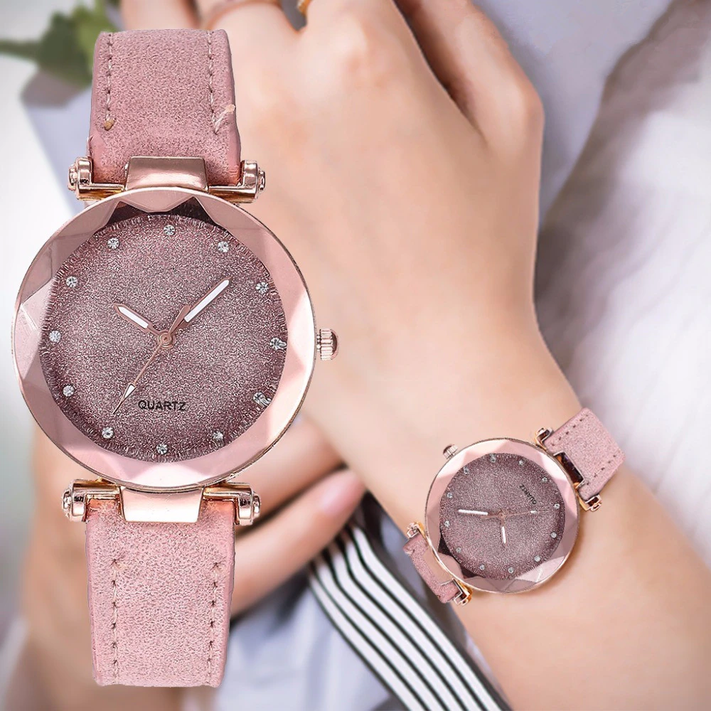 Wrist-Watch Clock Dress Montre Rhinestone Starry Romantic Designer Femme Casual Women